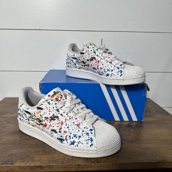 adidas Other - adidas Superstar Cloud Paint Splatter White/Gold Metallic Mens 5 Women 6 Medium
